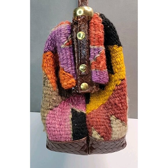 Vtg RARE T. Cappelli Plano Texas Handbag Shoulder Crossbody Purse Southwest Rug - Picture 3 of 16